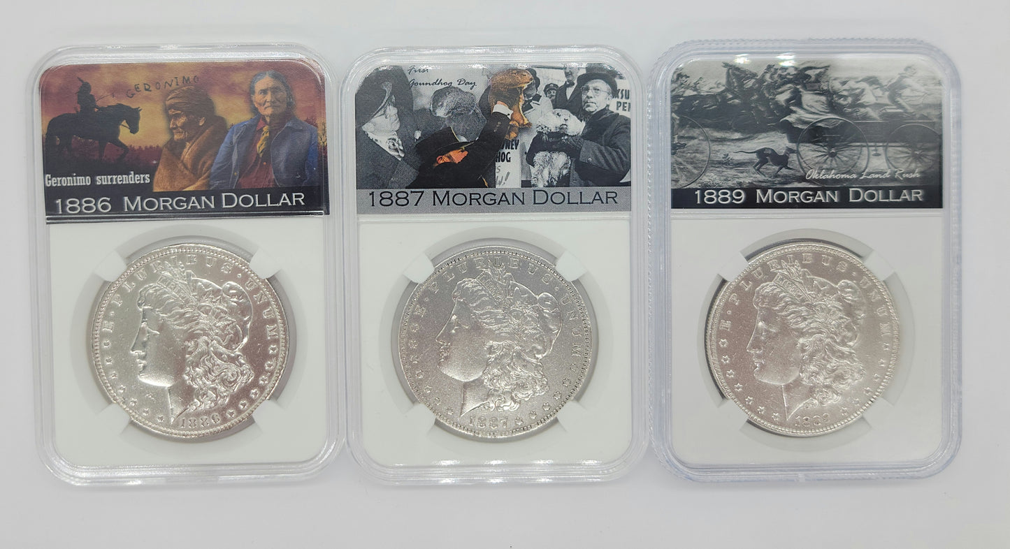 3PC 1886/1887/1889 Morgan Silver Dollar MS63/NGC Toner Set