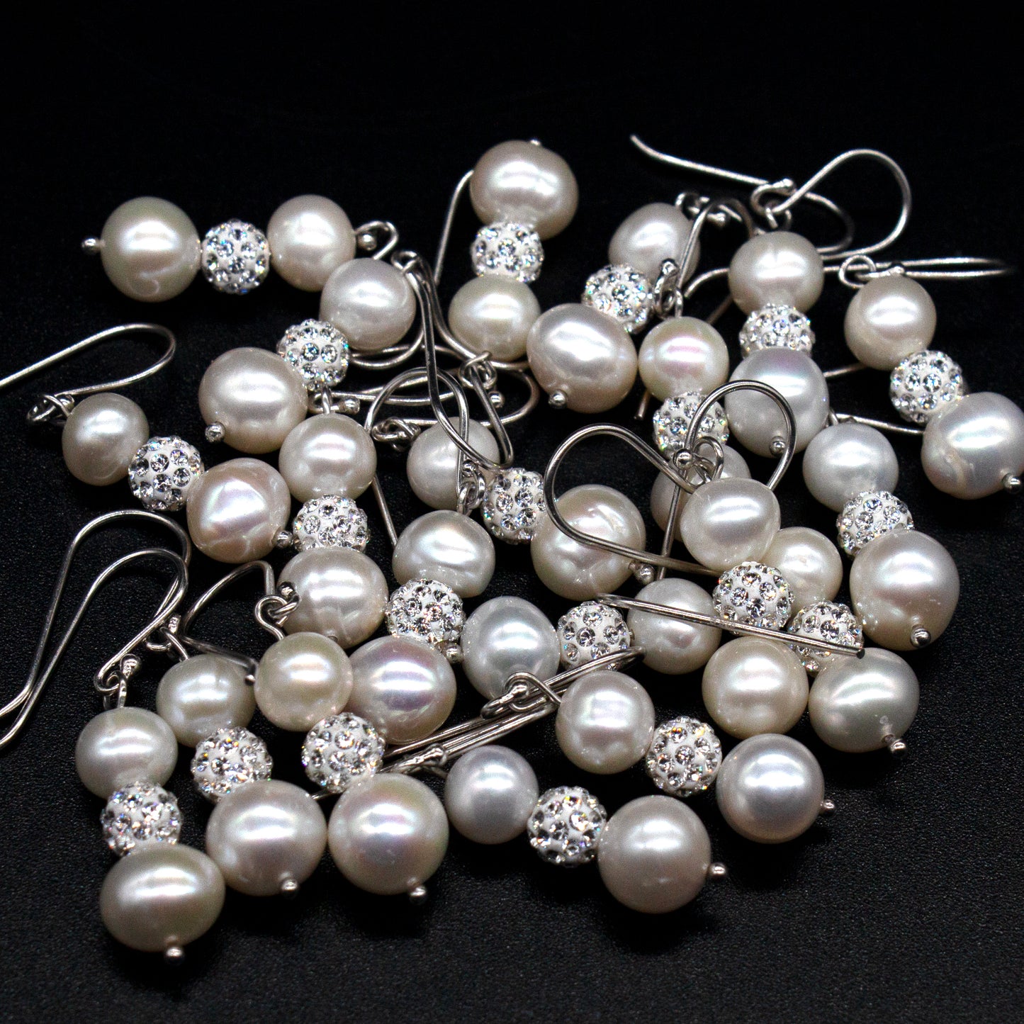 10pc. WHOLESALE SSilver Pearl Brilliant Gem Dangle Earring Lot