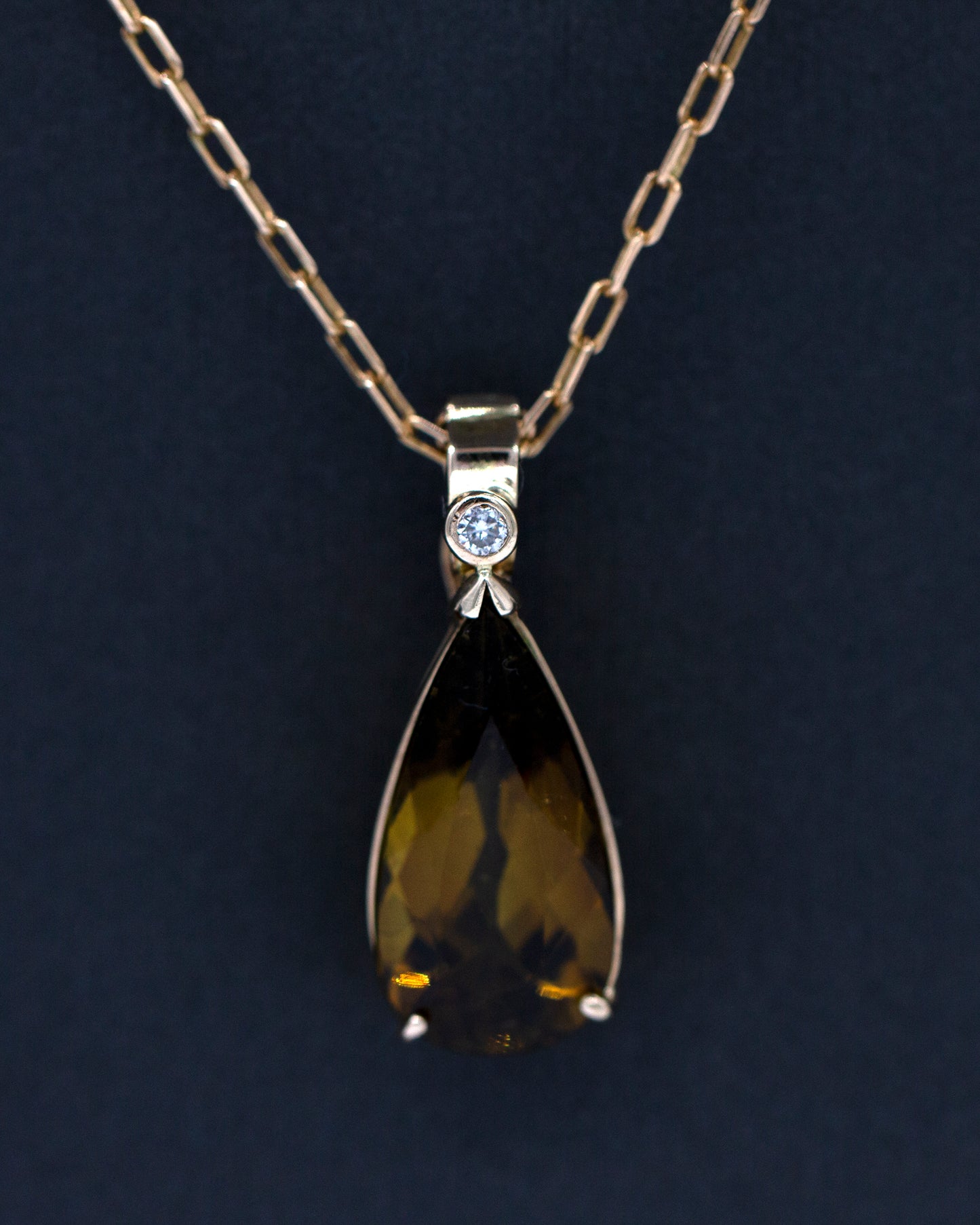 14KY Gold 8.8ctw Golden Tourmaline Pear Diamond Rd Necklace