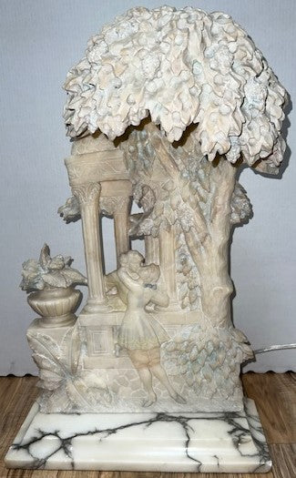 20th Century  O. Rossi Italy Carved Alabaster Figural Table Lamp