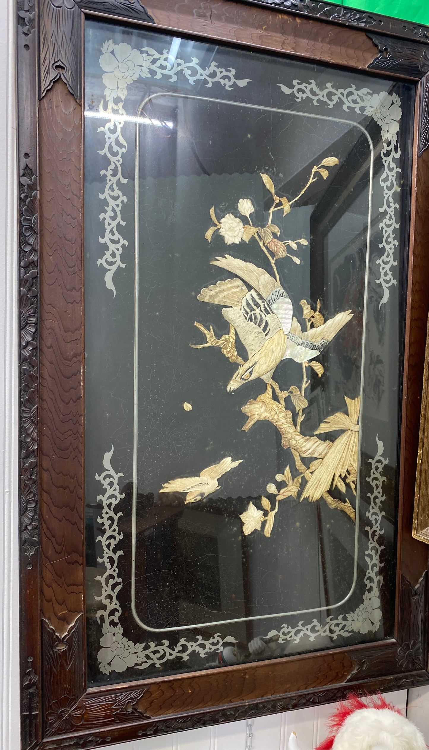 Japanese Shibayama Bone Pearl Inlay Lacquer Panel