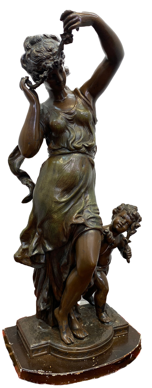 Antique 20th Century Bronze Sculpture of Woman & Child