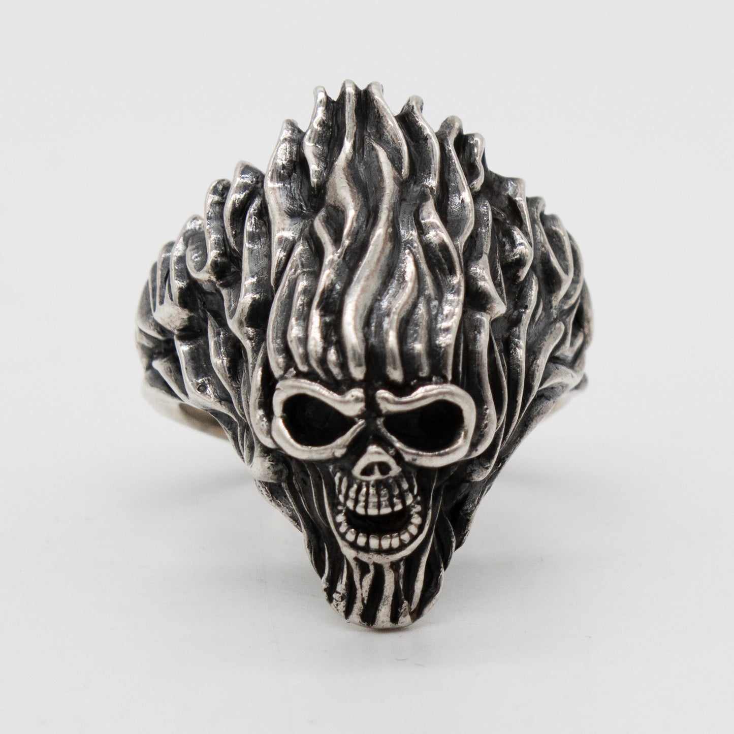 Sterling Silver 20.5g Flaming Skull Ring