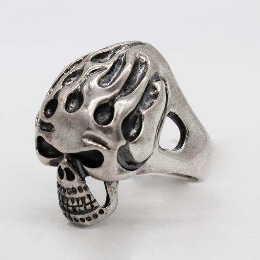 Sterling Silver 32.1g Flaming Skull Ring