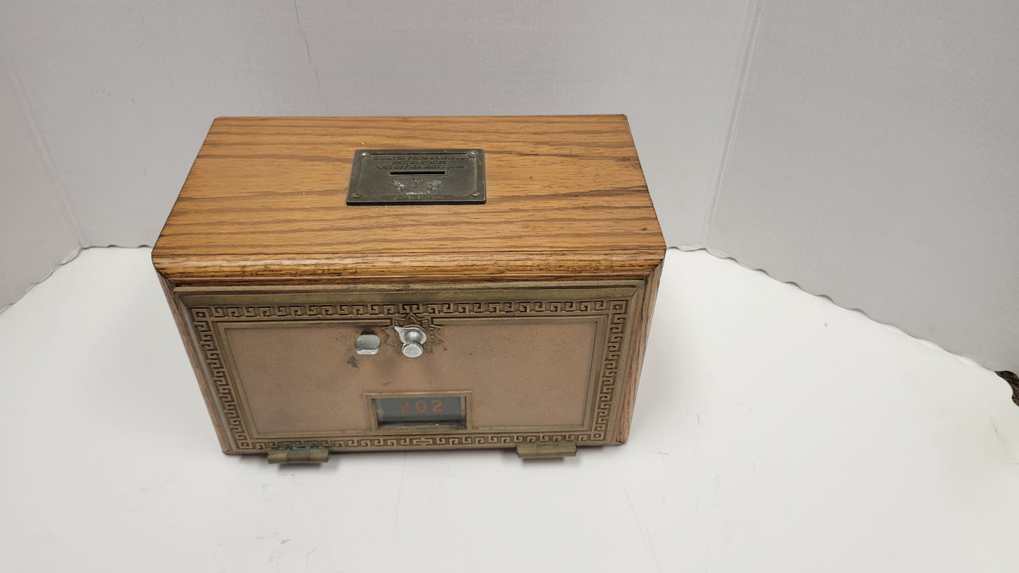 Antique US Post Office Box Door Coin Bank Oak Large Size