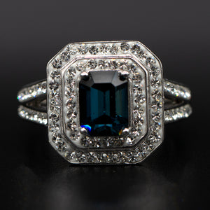 Ssilver 3.03ctw Blue/White Crystal Halo Engagement Ring