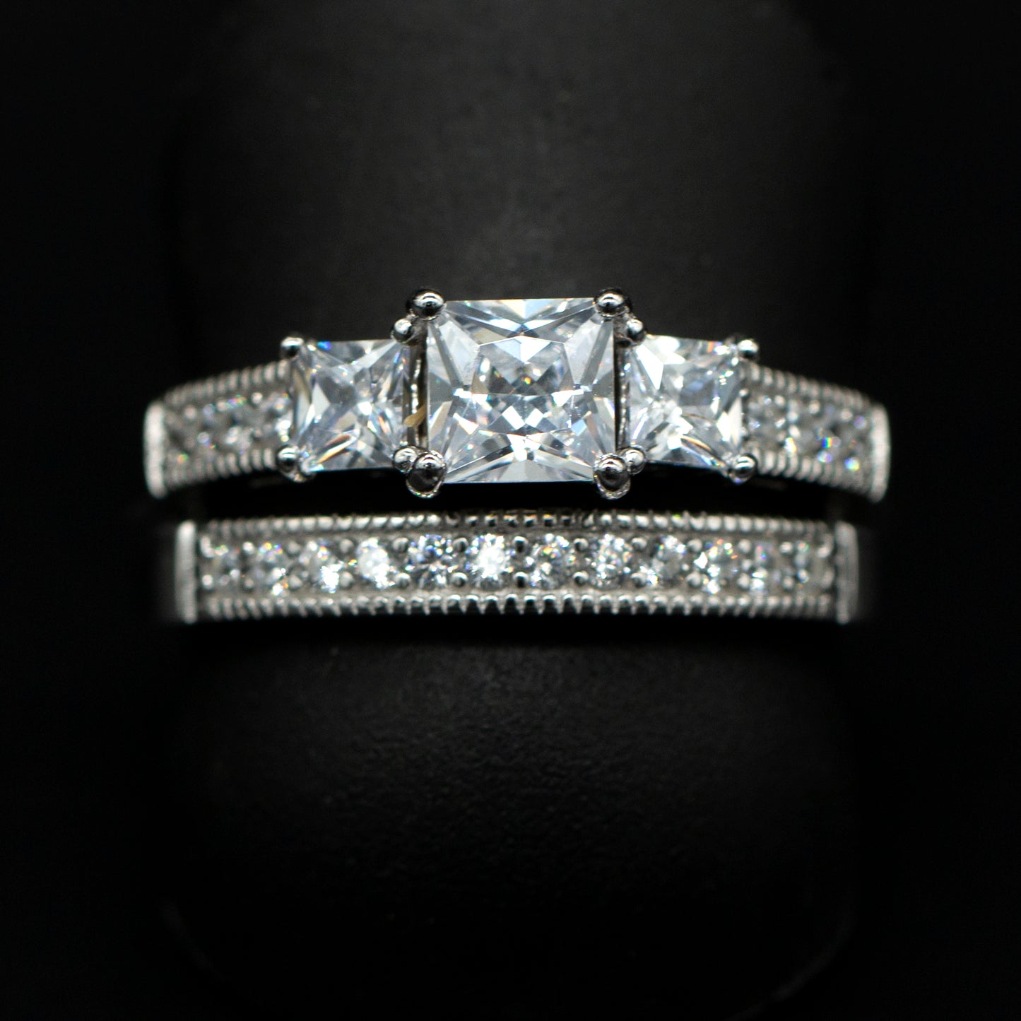 Sterling silver 2pc 2.16ctw Crystal Engagement/Wedding Band Ring Set