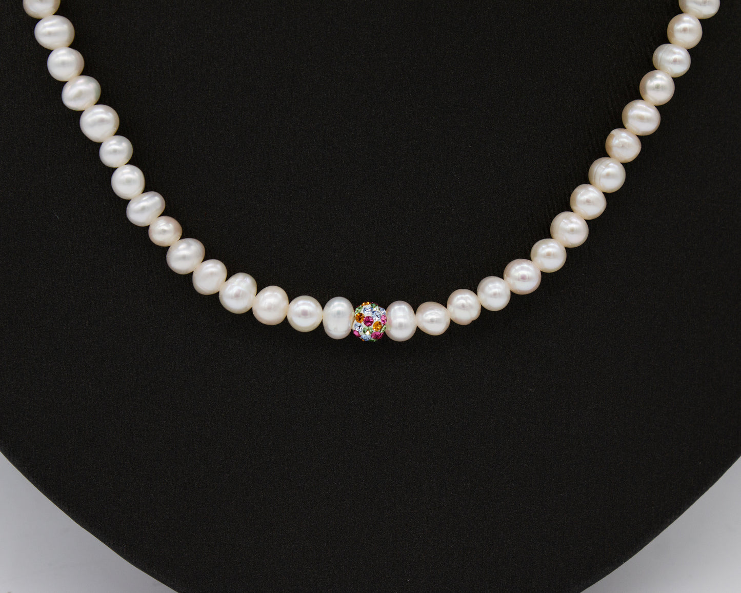 14K Yellow Gold 18inch Freshwater Pearl/Crystal Necklace