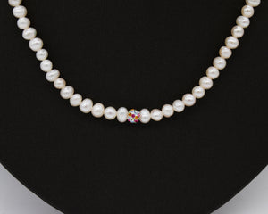 14K Yellow Gold 18inch Freshwater Pearl/Crystal Necklace