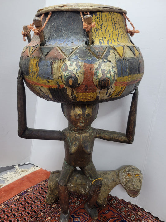 African Tribal Hand Carved Wooden Senufo Drum