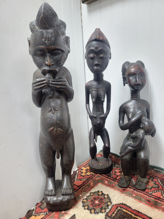 3pc African Tribal Hand Carved Wooden Fertility Statues