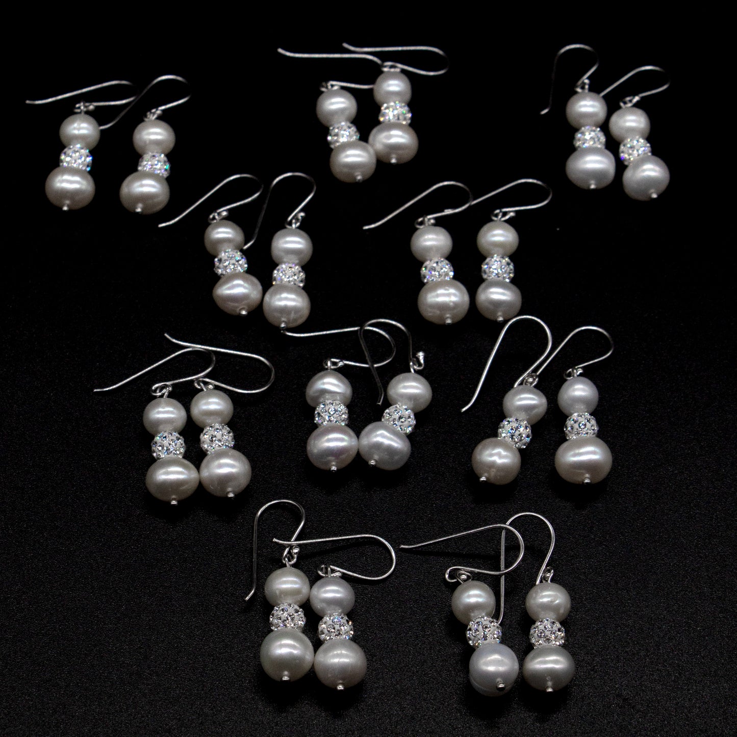 10pc. WHOLESALE SSilver Pearl Brilliant Gem Dangle Earring Lot