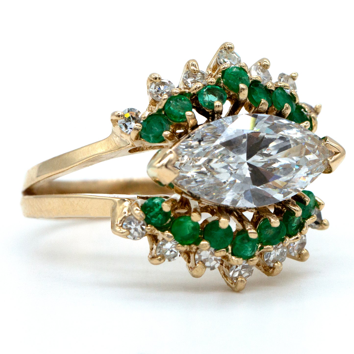 14KY 3ctw LG Diamond/ .50ctw Emerald Ring w/ IGI