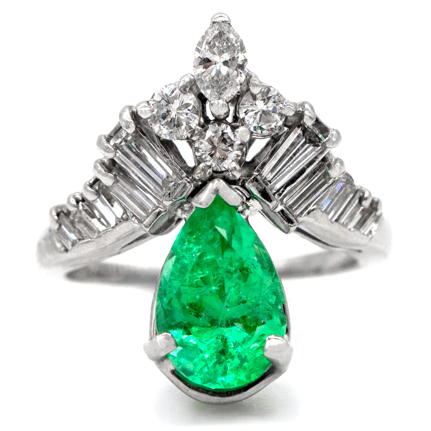 Platinum Estate 1.45ct Emerald/.75ctw Diamond Ring