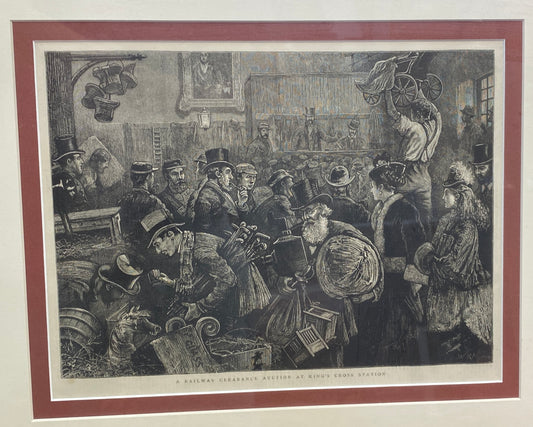 1875 The Railway Clearance Auction at Kings Cross Station Etching