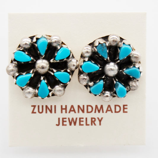 Vintage Sterling silver Zuni Turquoise Small Floral Stud Earrings