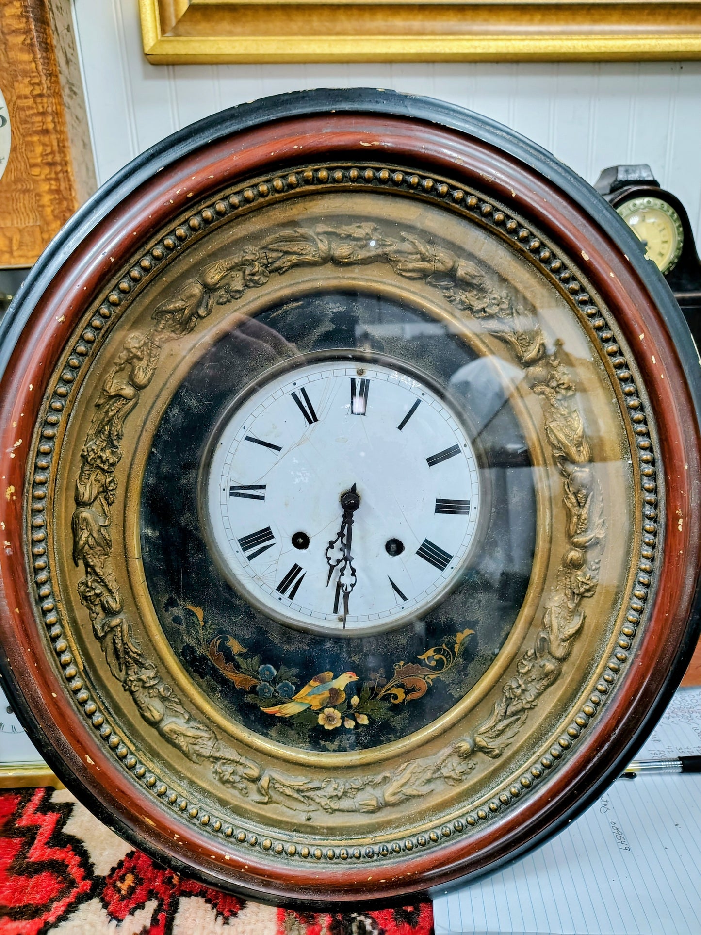Estate 19th Century French Hand Caved Walnut Wall Clock