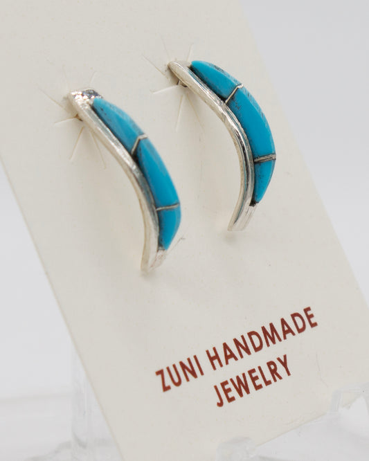 Vintage Ssilver Zuni Turquoise J Hoop Earrings