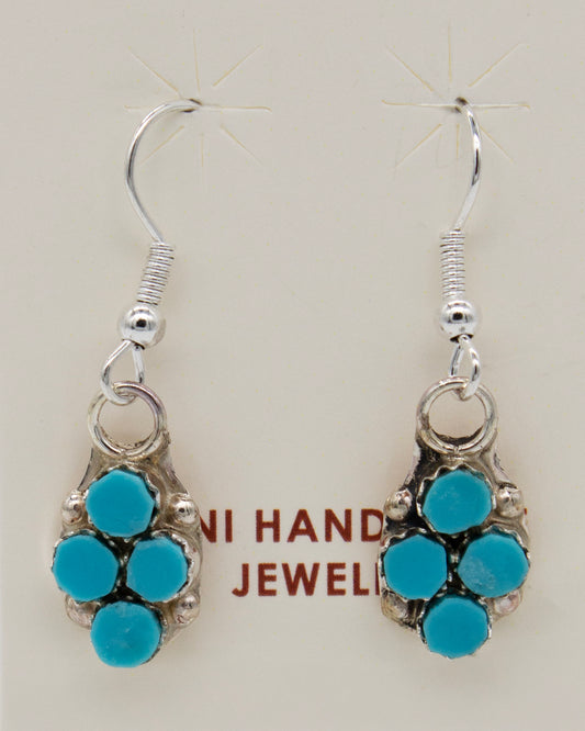 Vintage Ssilver Zuni Turquoise Cluster Dangle Earrings