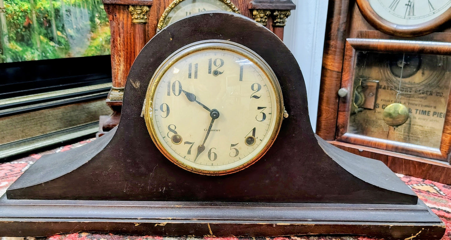 Antique 1910-1930s Gilbert Napoleon Hat Key Wind Mantle Clock