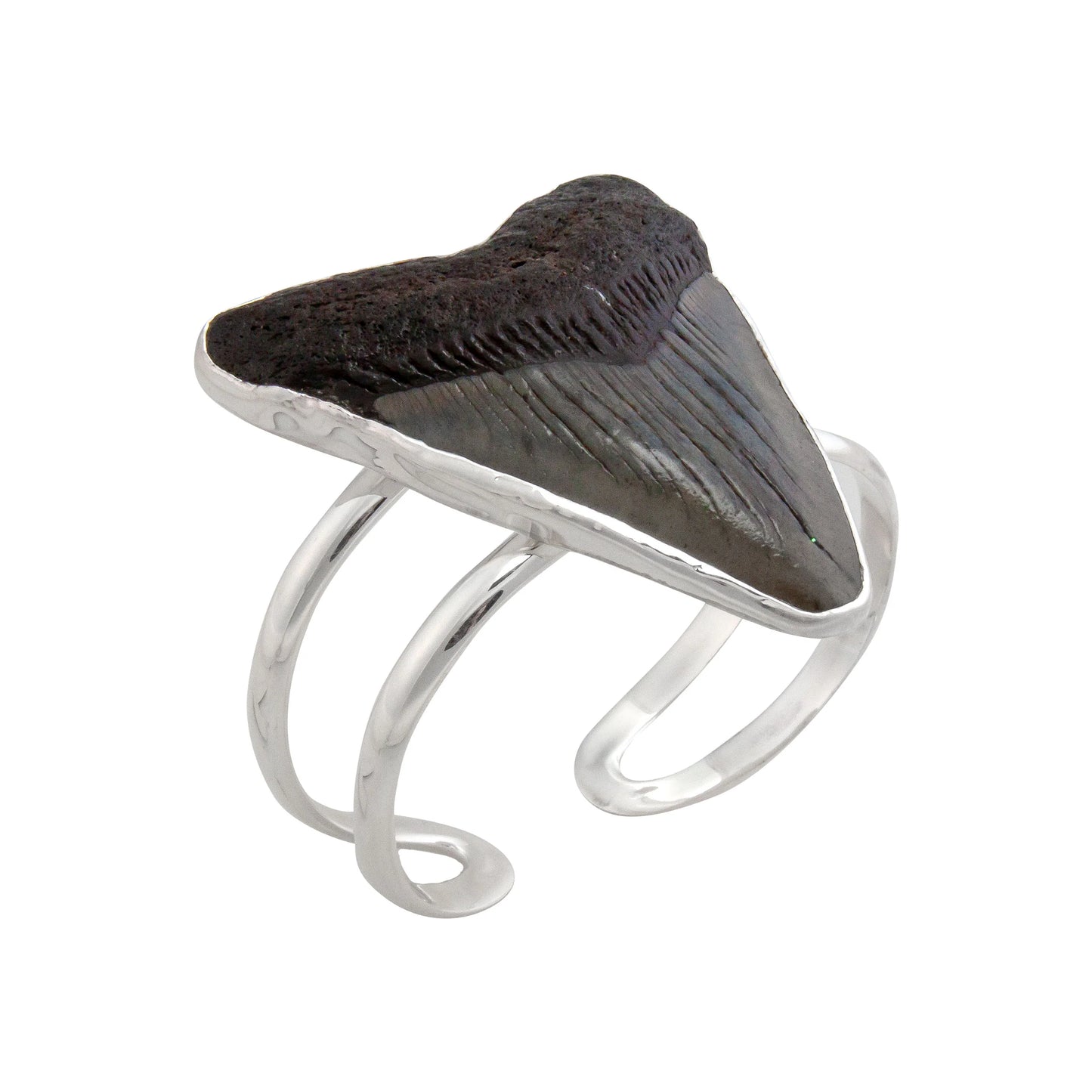 Sterling Silver Shark Tooth Double Band Cuff