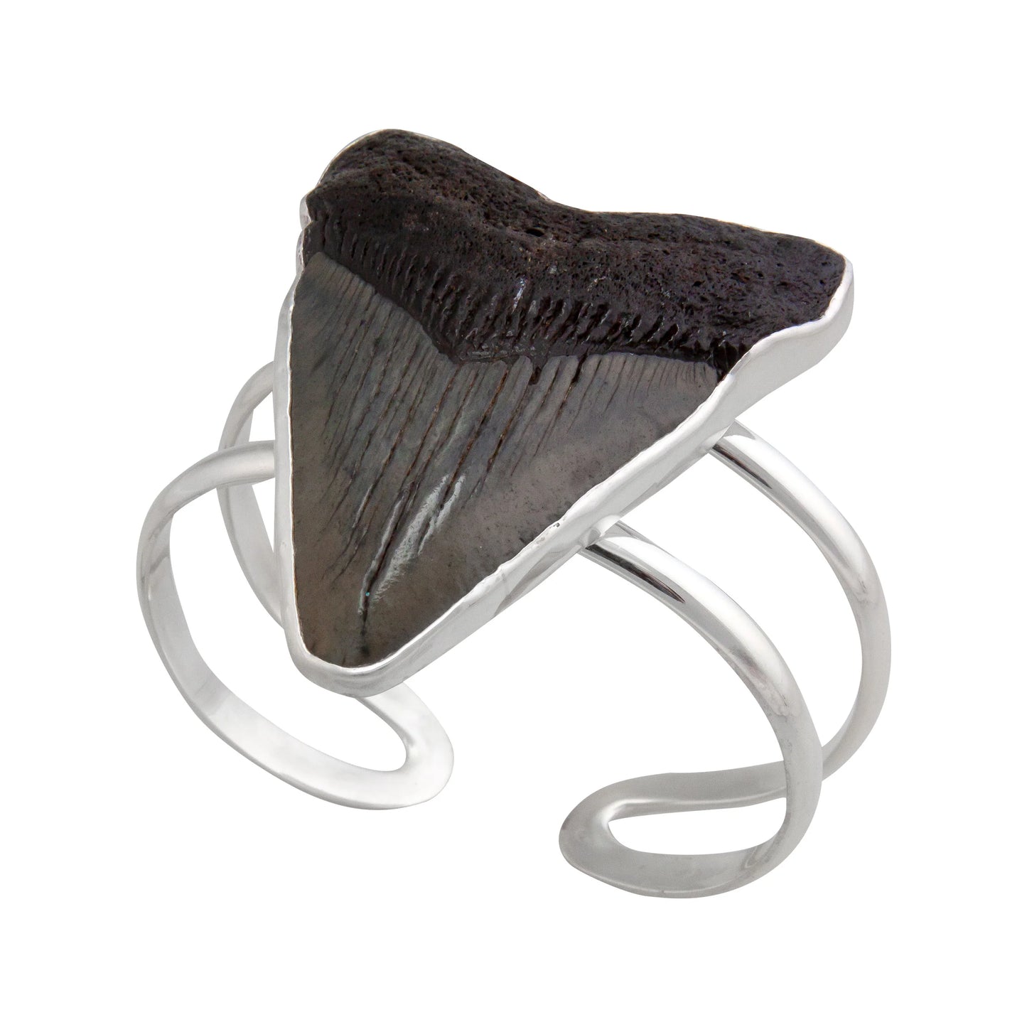 Sterling Silver Shark Tooth Double Band Cuff