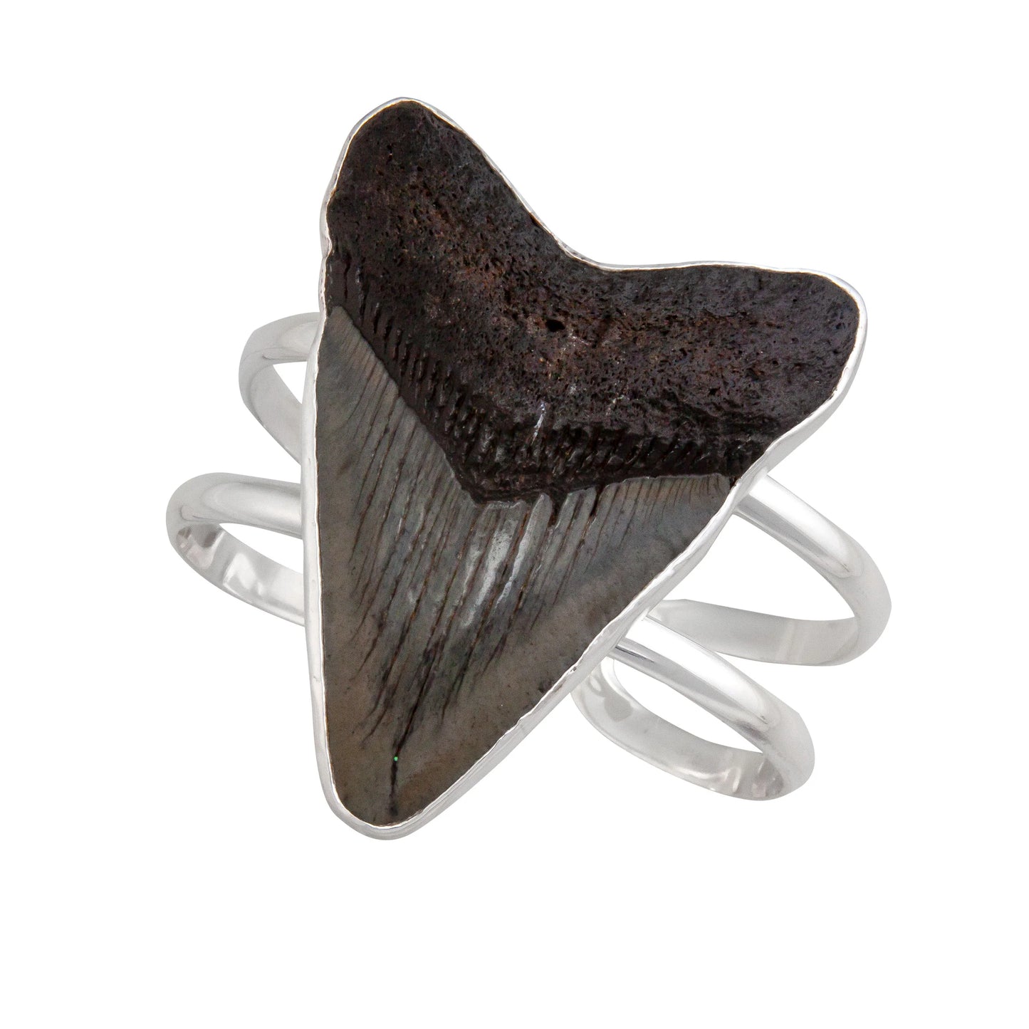 Sterling Silver Shark Tooth Double Band Cuff