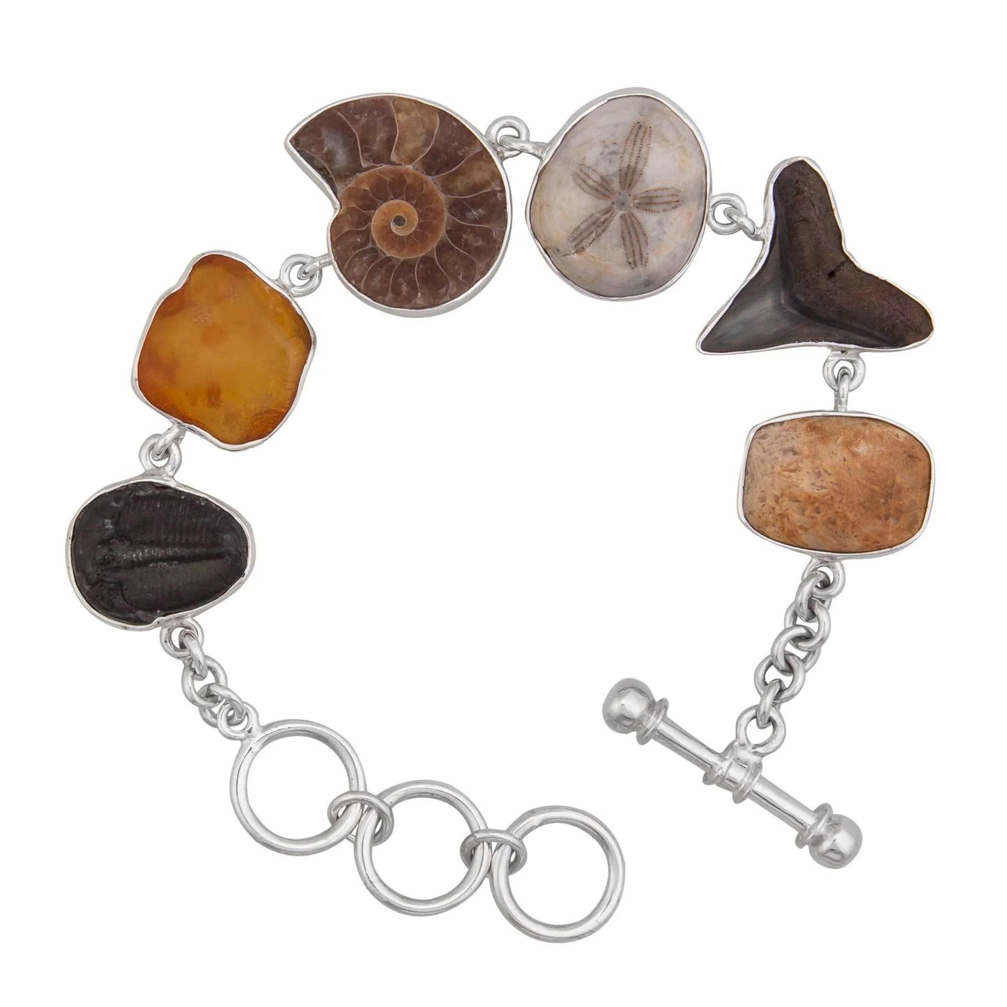 Sterling Silver Small Multi-Fossil Bracelet