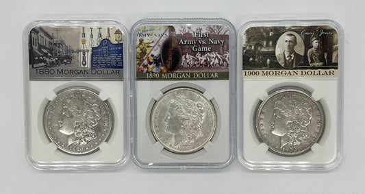 3PC 1880/90/1900 $1 Morgan Silver Dollar Decades Set