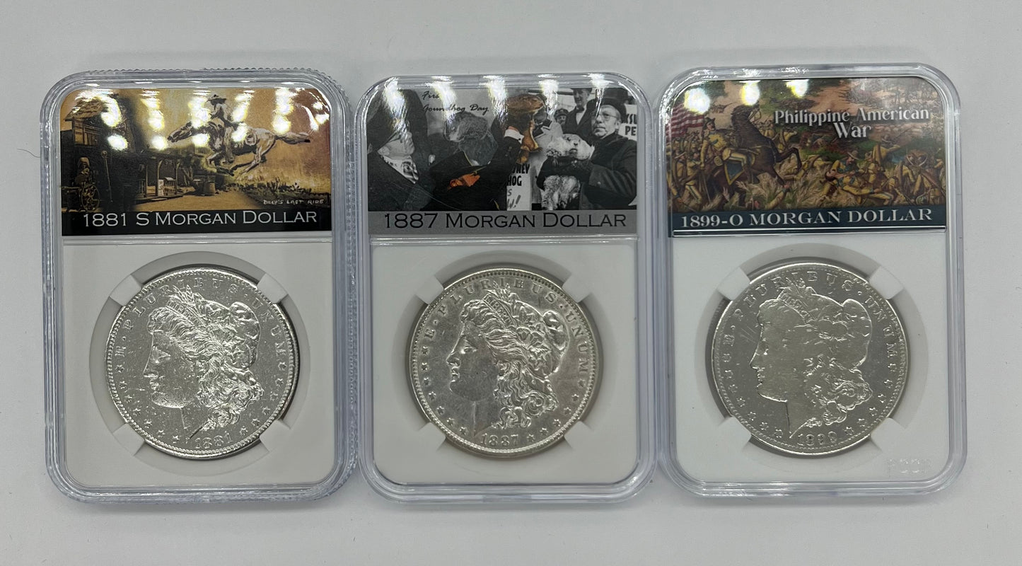 3PC 1881-S/87-P/99-O Morgan Silver Dollar MS63/NGC Toner Set