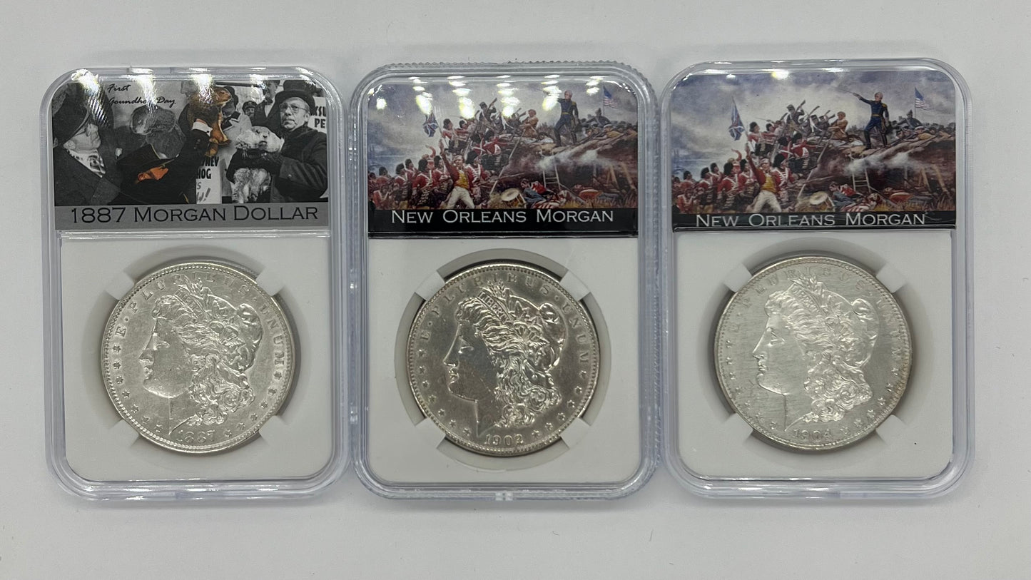 3PC 1887/1902-O/04-O Morgan Silver Dollar MS63/NGC Toner Set