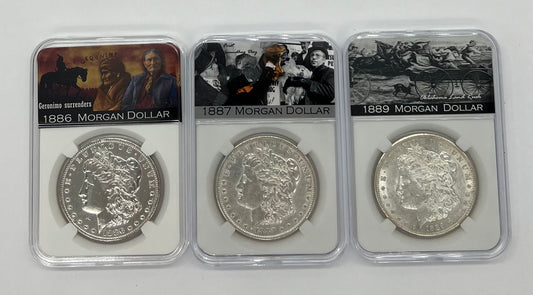 3PC 1886/87/89 Morgan Silver Dollar MS63/NGC 1880s Set