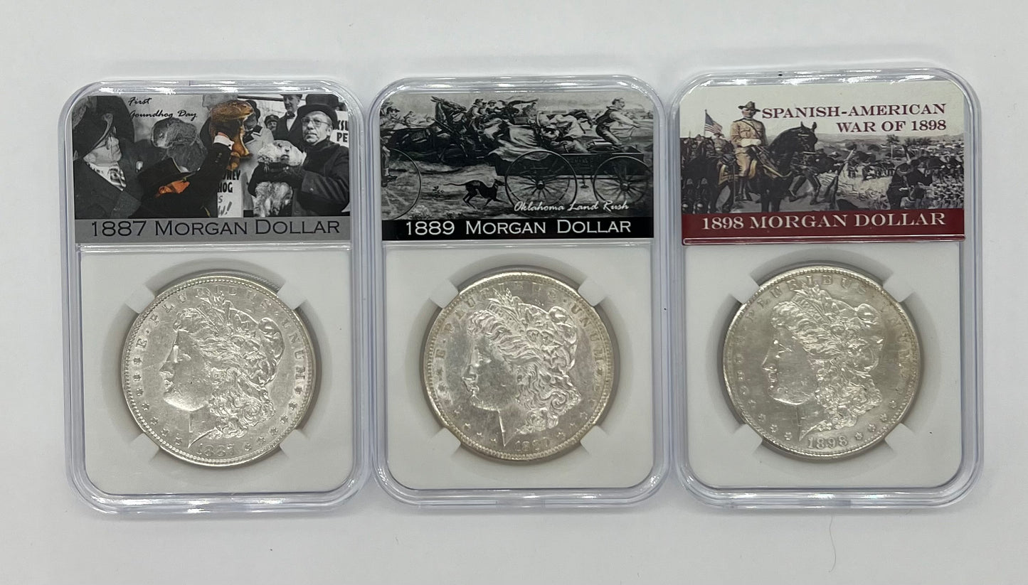 3PC 1887/89/98 Morgan Silver Dollar MS63/NGC Toner Set