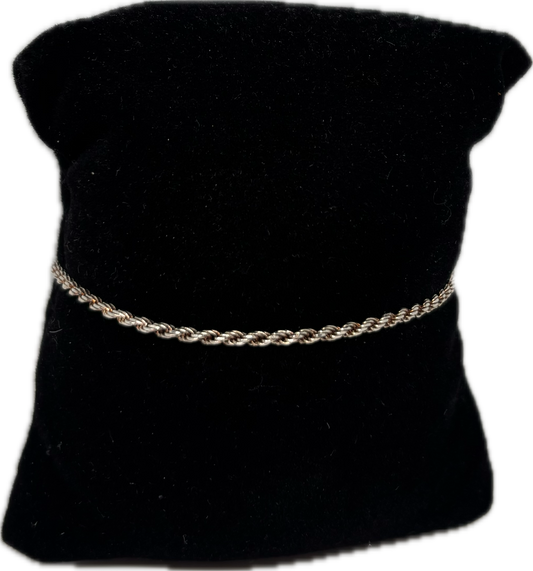 Sterling Silver Rope Chain Bracelet - 7Inch twisted Cable Link Jewelry