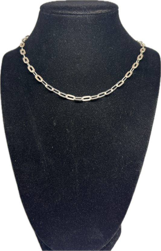 Sterling Silver Paper Clip Link Chain Necklace with Lobster Clasp