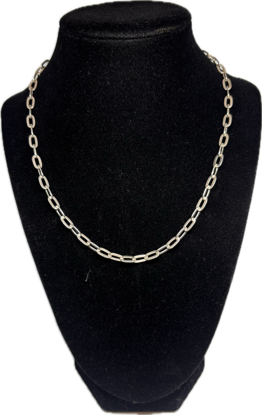 Sterling Silver Paper Clip Link Chain Necklace with Lobster Clasp