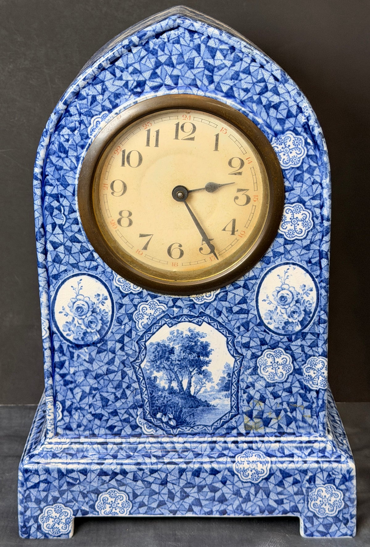 Vintage 19th Century Blue/White Faience/Delft Style Mantel Clock