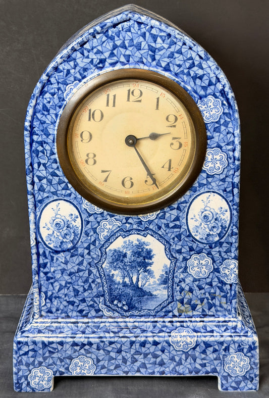 Vintage 19th Century Blue/White Faience/Delft Style Mantel Clock