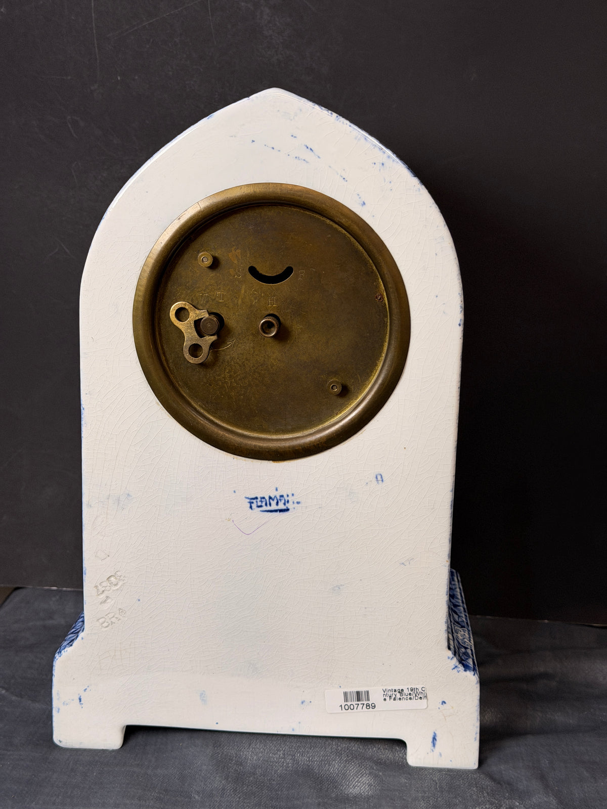 Vintage 19th Century Blue/White Faience/Delft Style Mantel Clock