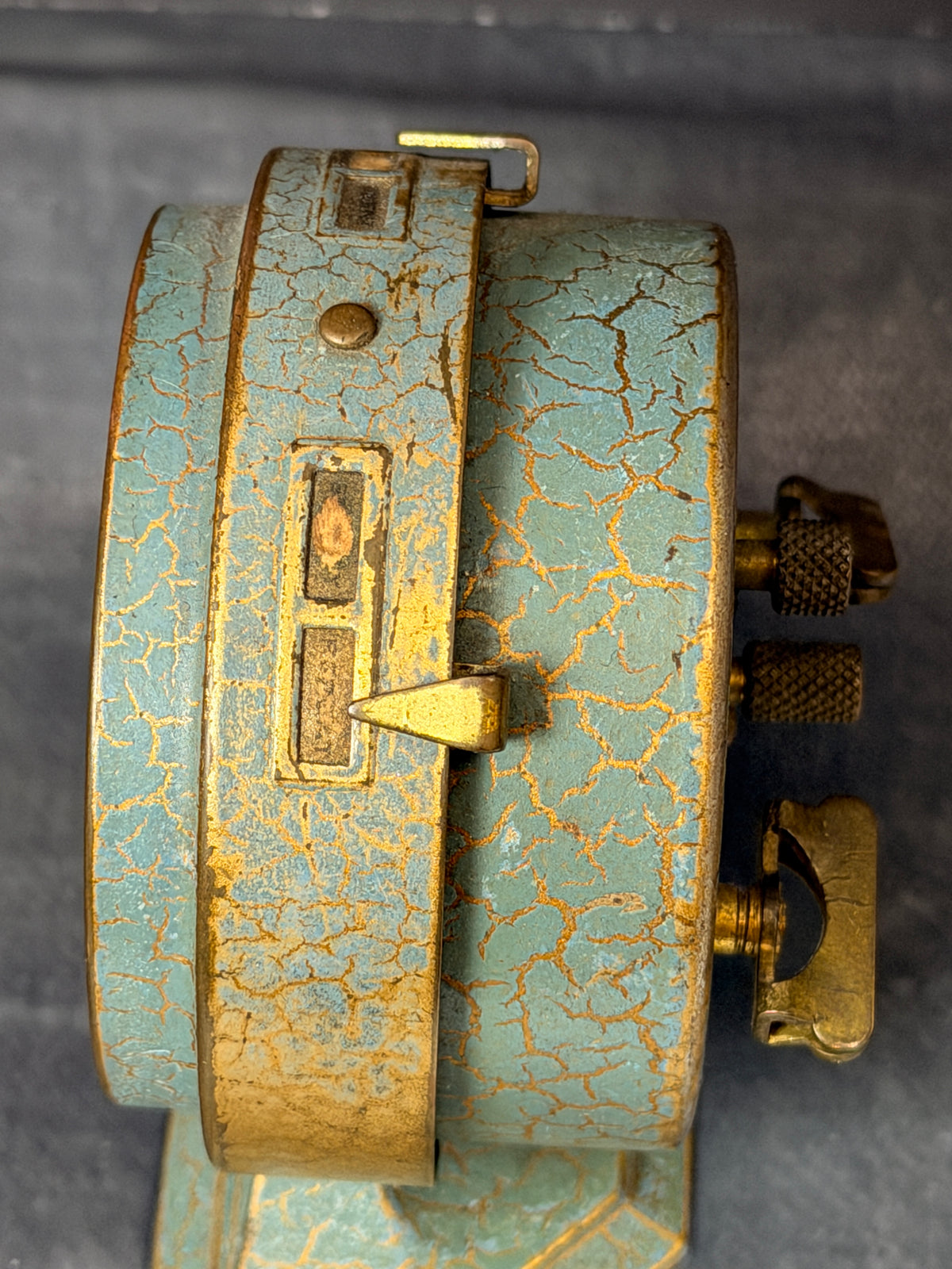 Antique 1927 Baby Ben Deluxe Mechanical Blue Crackle Alarm Clock