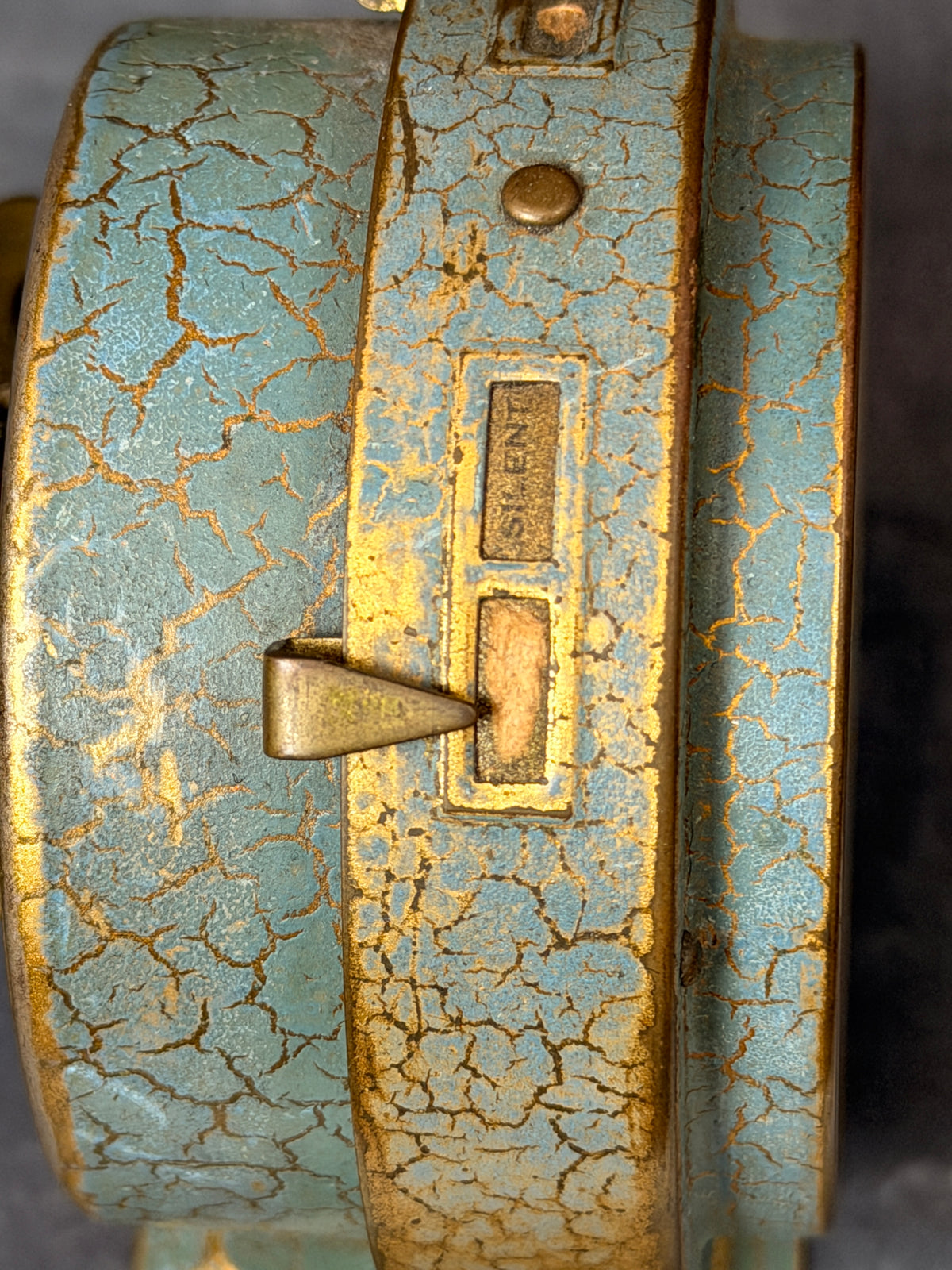 Antique 1927 Baby Ben Deluxe Mechanical Blue Crackle Alarm Clock