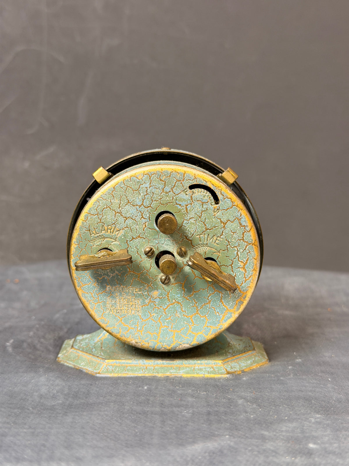 Antique 1927 Baby Ben Deluxe Mechanical Blue Crackle Alarm Clock