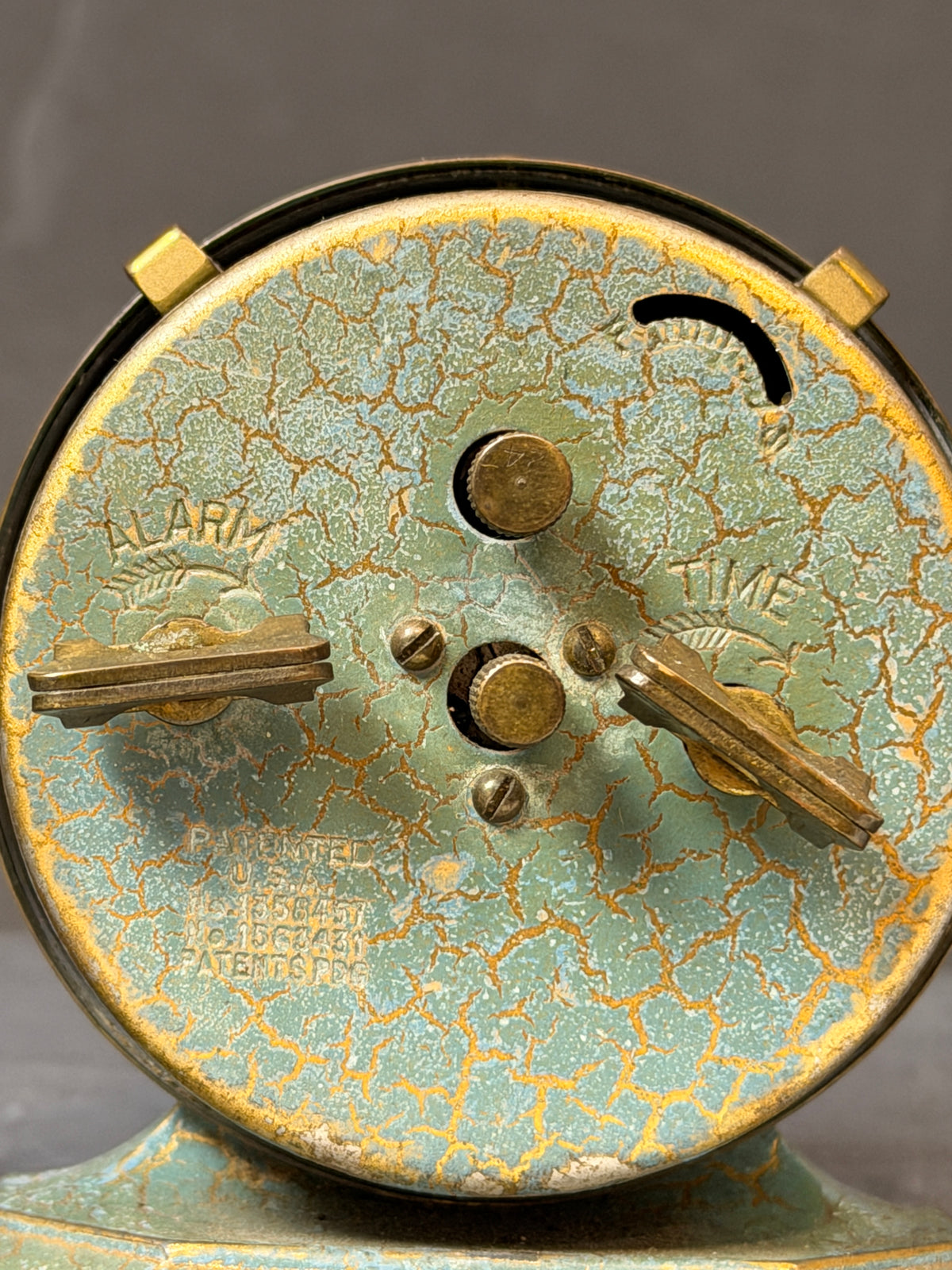 Antique 1927 Baby Ben Deluxe Mechanical Blue Crackle Alarm Clock