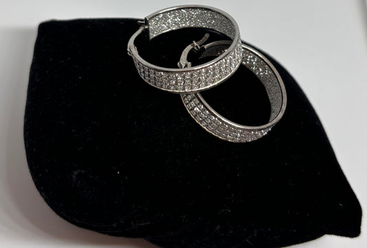 Sterling Silver White Crystal Sparkling Hoop Earings