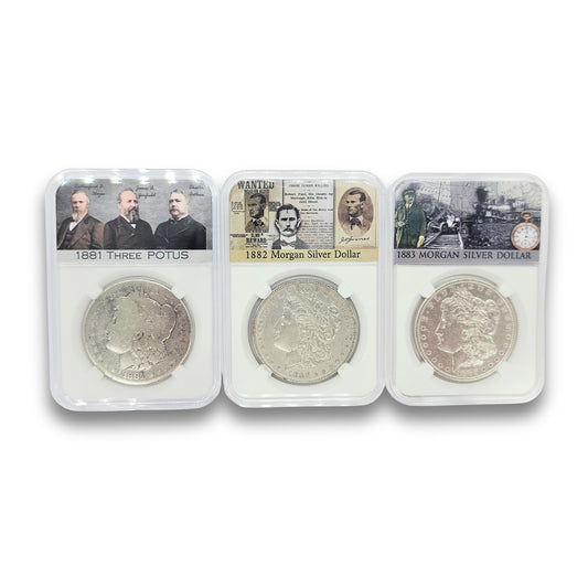 3PC 1881-1883 Mixed Mint $1 Morgan Silver Dollar Set