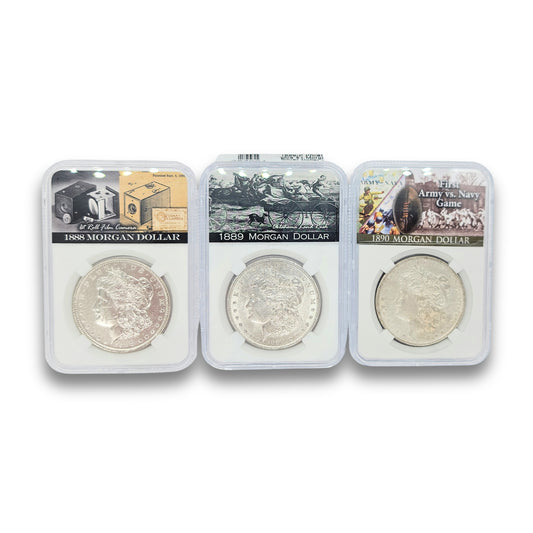 3PC 1888-1890 Mixed Mint $1 Morgan Silver Dollar Set