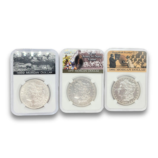 3PC 1889-1891 Mixed Mint $1 Morgan Silver Dollar Set