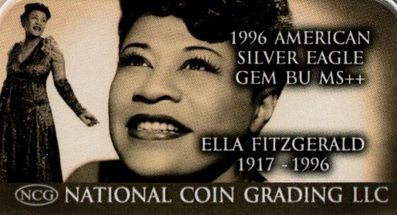 1996 Ella Fitzgerald Gem Mint BU $1 American Silver Eagle w/ Case