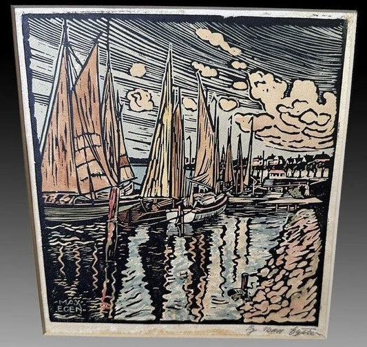 Max Egen Sailboat Woodcut Print