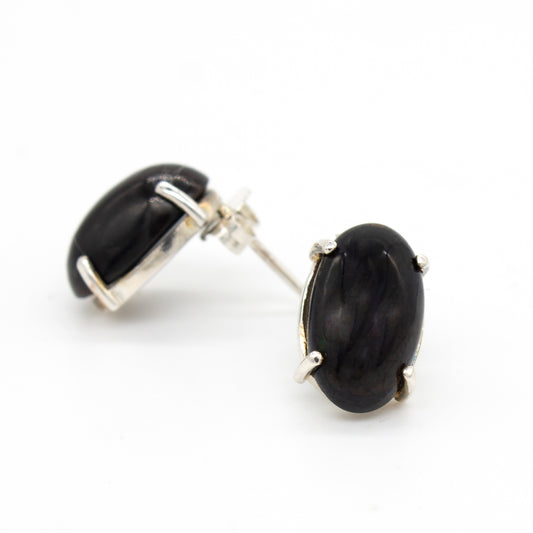 SSilver 4.50+ctw Black Opal Stud Earrings